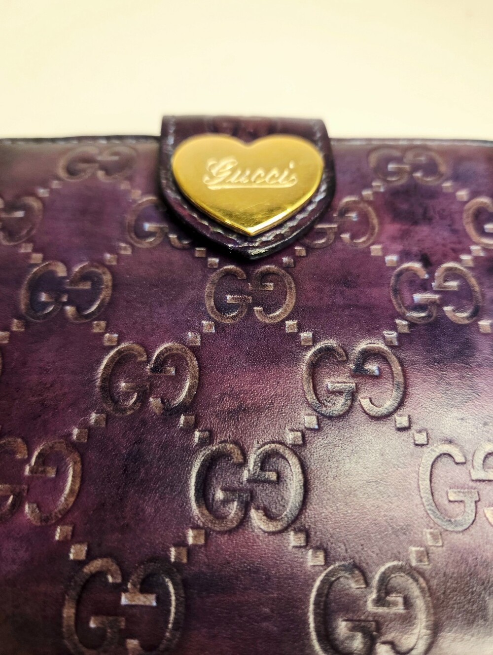 Vintage Gucci Wallet Purple Heart GG Y2K Leather Bifold Authentic with COA - Picture 5 of 15